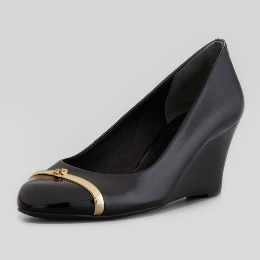 Tory Burch Pacey wedges  Black Patent Leather Cap Toe Shoes For Woman Size 8M - Picture 13 of 13